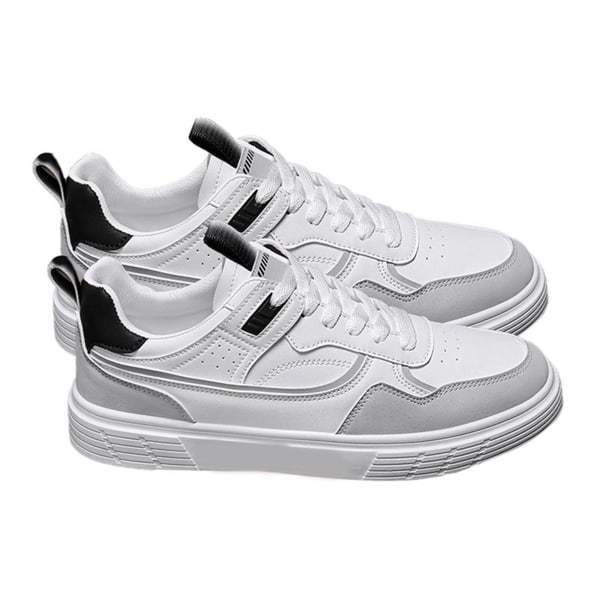 Herr Casual Skor Syntetiskt Läder Sport Flat Skor Andas Våren Sneakers för Utomhus 8866 White Grey 42