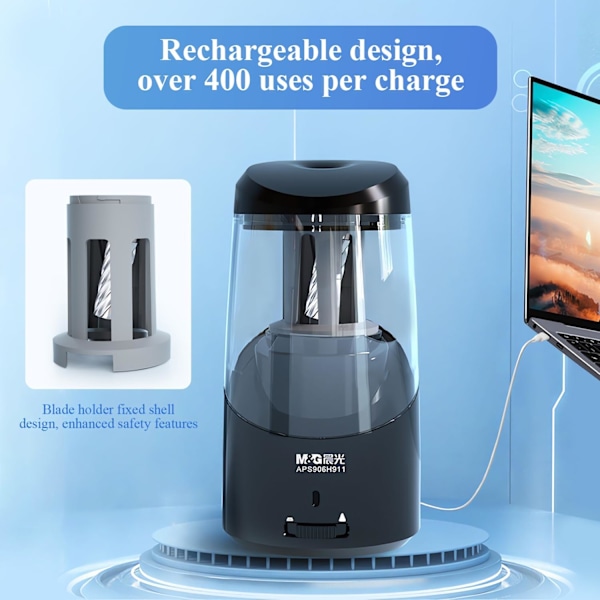 Elektrisk pennvässare, portabel automatisk pennvässare för färgpennor, autostopp, helautomatisk snabb vässning, USB-driven black