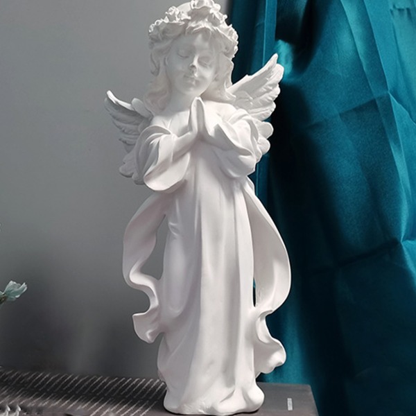 Engle Figur - Bedende Engel Statue Gips Kunstværk Hjem Indretning Ornament til Værelse Kontor