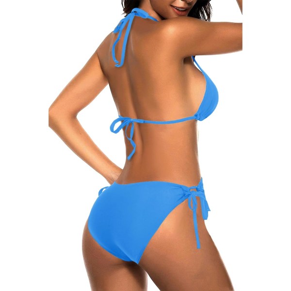 WJSM Dam Triangle Bikini Set Halter Tvådelad Sexig Baddräkt String Tie Sida Baddräkt Aqua Blue XL