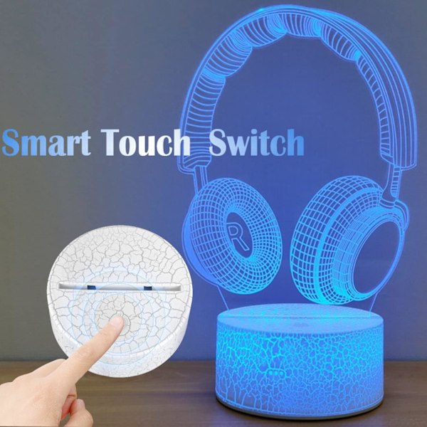 2 stk Hodetelefoner og Enhjørning-Ikoner Lys med USB-kabel 7 Farger Skiftende LED Nattelys 3D Illusjonslampe Spillrom Belysning Dekor (2 stk)