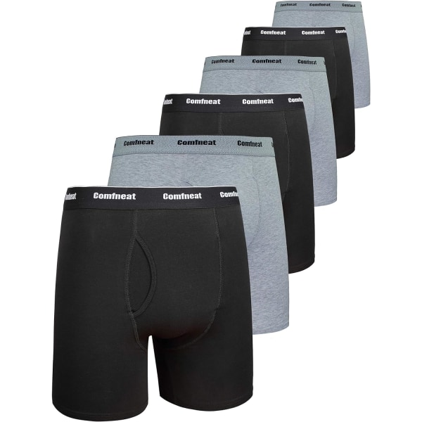 Mjukt andningsbart 6-pack boxershorts för män, S-XXL, öppen gylf Black Grey M