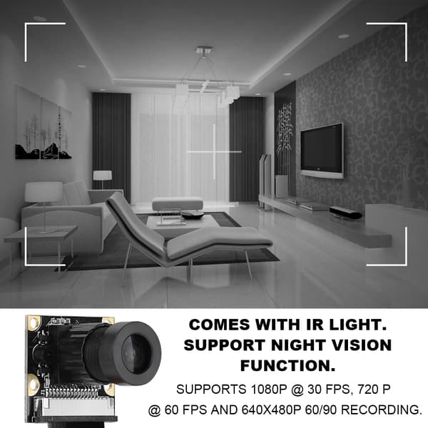 5MP nattvisions kamera modul med 2 st fyllningsljus för Raspberry Pi Zero