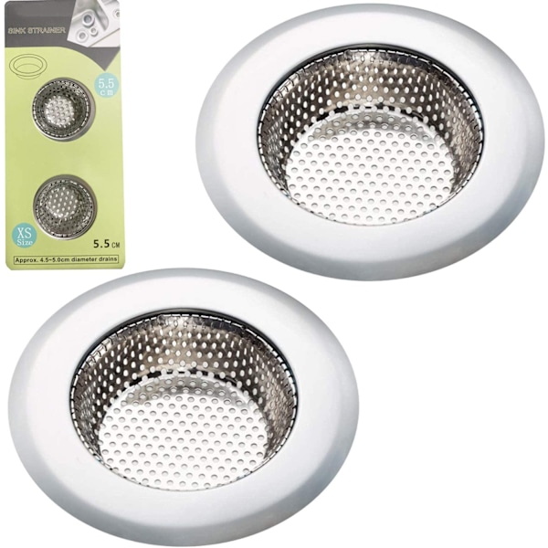 2 stk. Mini badavløpsfilter - Rustfritt stål, liten bred kant 2,2\" diameter
