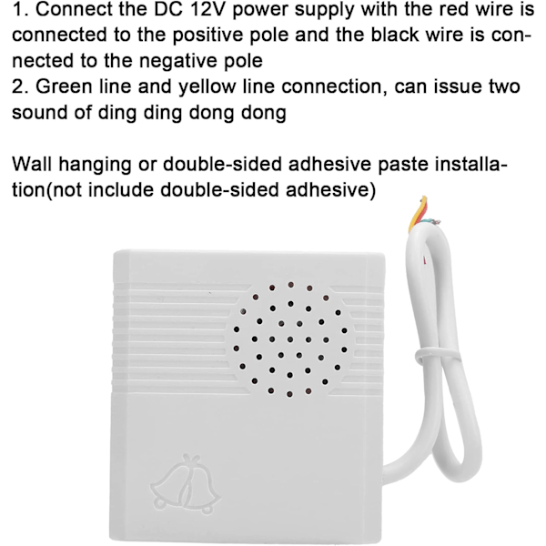 DC 12V Trådlös Dörrklocka, 4 Kärnor Trådlös Dörrklocka Kit, Vägghängd Tryckknapp, Transformator, Kabel och Klämmor, Högkvalitativt Skal