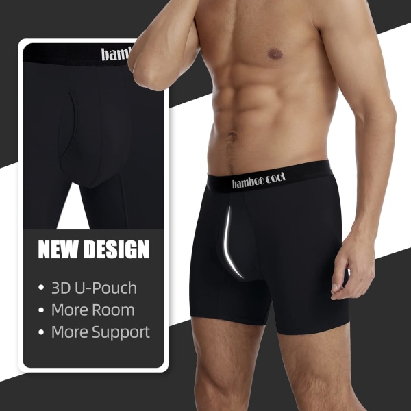 Menu2019s Underbukser Boxer Briefs med Gylp Blød Komfortabel Åndbar Underbukser til Mænd Multipack Black 3XL