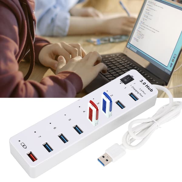 USB3.0 7 Hurtig Hub USB Hurtig Opladningsgrænseflade ABS Computer Tilbehør Hvid