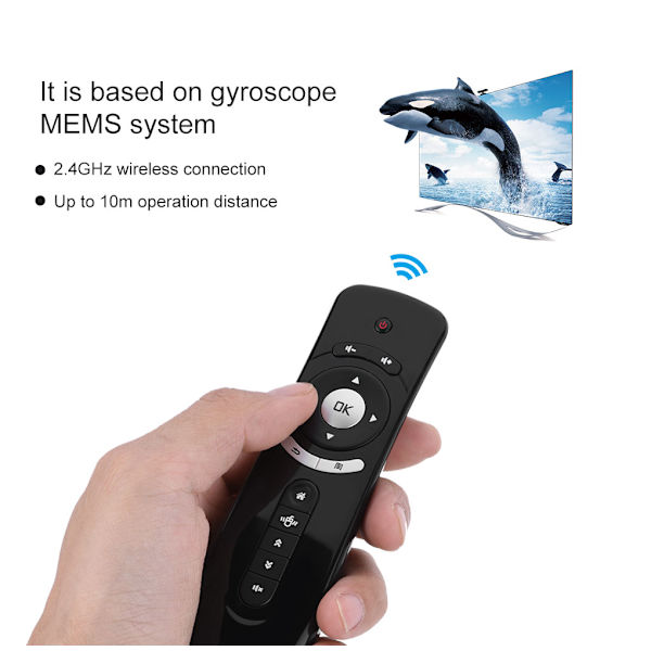 2.4 GHz:n langaton Air Mouse T2 Mini -kaukosäädin 3D-gyroskooppiliikkeentunnistuksella 3D-sense/peli/PC