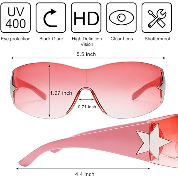 Y2K-indfattede solbriller til kvinder, mænd, trendy skjold, der er slået rundt solbriller Oversized mode solbriller uden stel, Sliver