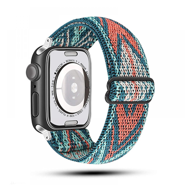 Justerbar elastisk nylon solo ringrem för Apple Watch, bohemisk stil smartklocka rem（etnisk stil7）