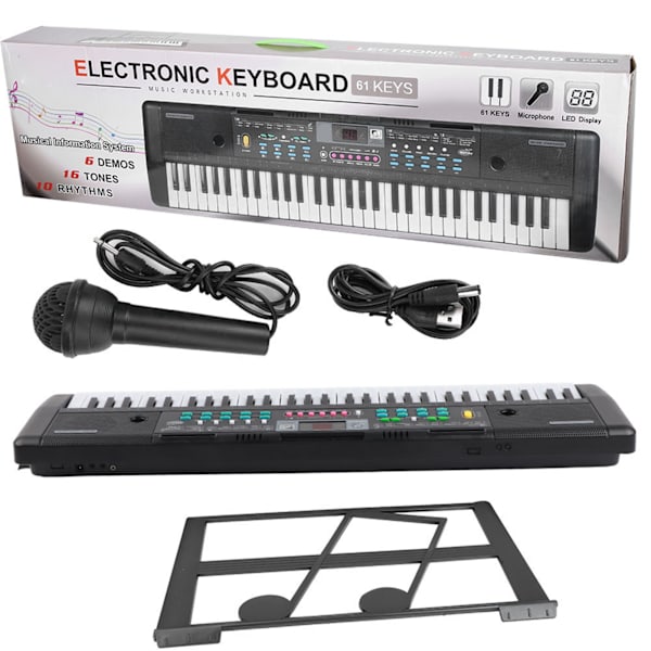61 Tangenter Elektronisk Orgel Bærbart Digitalt Musikinstrument Keyboard med Mikrofon Børnelegetøj