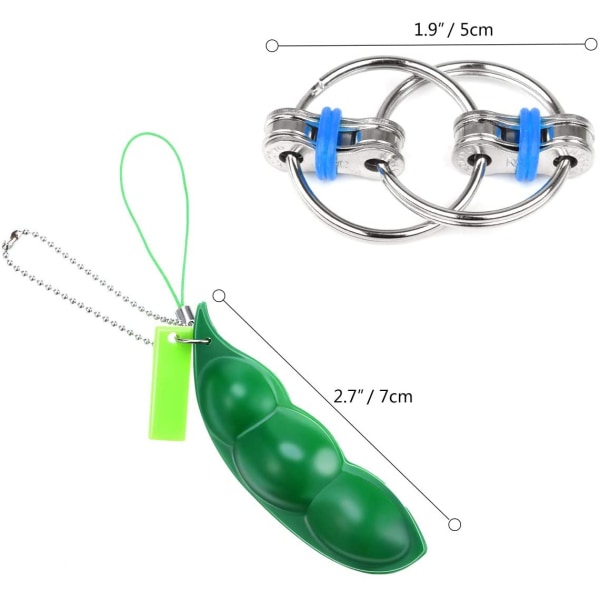 6pcs Pea Pod Fidget Bean Toy Funny Facial Expression Stress Relieving Keychain + 6pcs Fidget Toy Flippy Chain Stress Anxiety Relief Chain for Adults