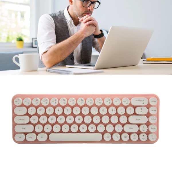 Trådløs tastatur mus Combo Mini bærbar Retro Silent 2.4G trådløs 68 taster kontor tastatur mus sæt White Pink