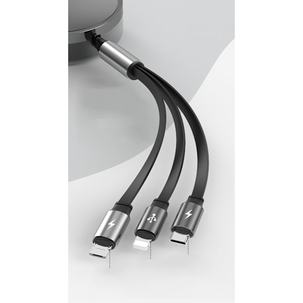 Indragbar snabbladdningskabel, 3A 3 FT Multi One-Way Indragbar 3-i-1 USB-laddningskabel kompatibel med mobiltelefoner/surfplattor