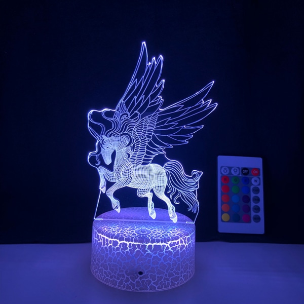 Qinwei LED Nattlys Unicorn Series 3D Illusion Lamp 16 Farger Fjernkontroll for dekorative lys på soverommet til barn -- Mønster E (Crack Seat)