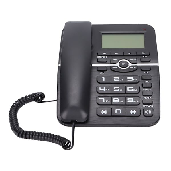 Sladdad fasttelefon med nummerpresentatör, handsfree, 4 snabbval, skrivbordsapparat med LCD-skärm för hem, hotell, svart