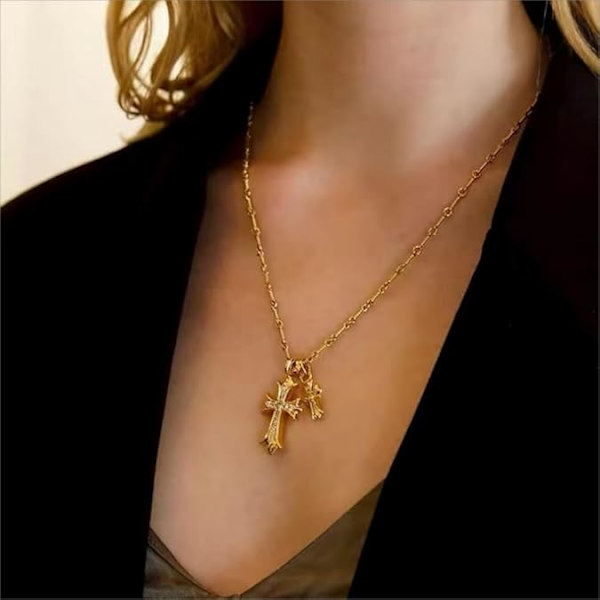 Double Cross Vintage CZ-timanttiristi Pitkä Riipuskaulakoru 18k Kultapinnoitettu Choker-kaulakoru Naisille, Trendikäs Koru Lahja Naisille.