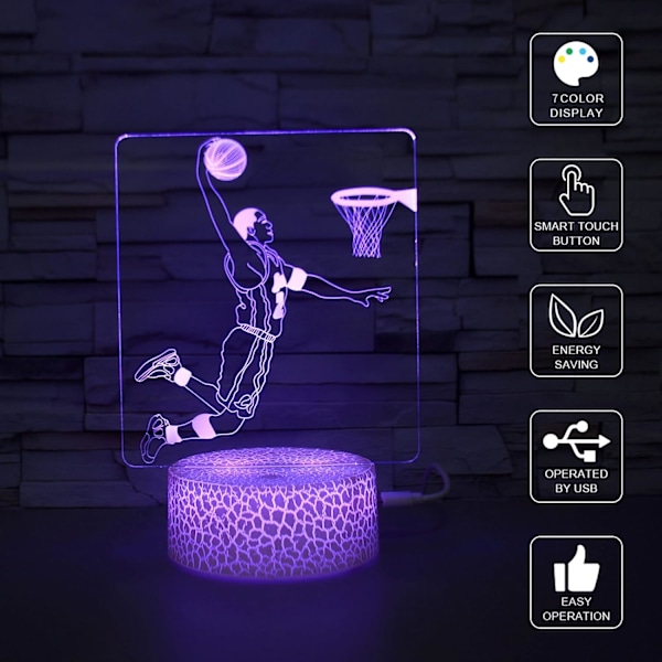 Basketball Gave til Drenge 3D Illusion Natlys Bordlampe 16 Farver Skift Dæmpbar LED Lys med Berøringskontakt & USB Kabel Gave til Basketba