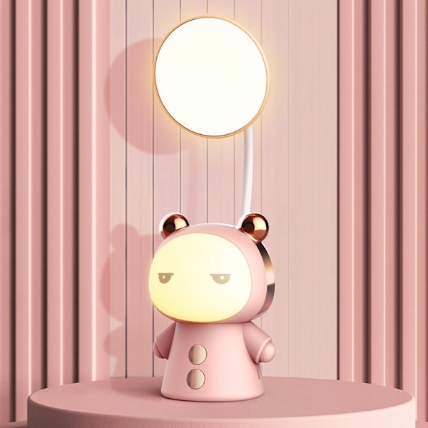 Unik Skrivebordslampe LED Nattelys til Børn Studerende Lærings Øjenbeskyttelseslampe USB Genopladelig Hjem Soveværelse Studie Skrivebord (Pink)