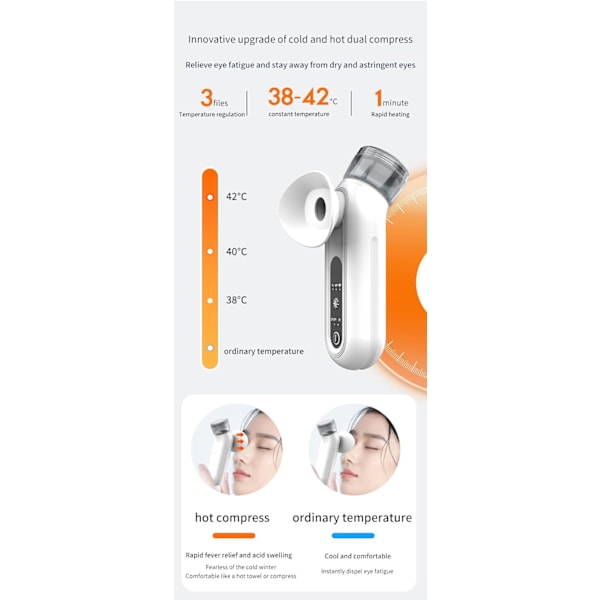 Innovativ varm ångögon- och ansiktsfuktare, kall och varm dubbelkompress, 3 temperaturnivåer 38-42°C