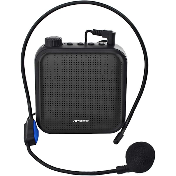 Stemmeforsterker 12W Oppladbart PA-system (1200mAh) med Ledningsmikrofon for Lærere, Trenere, Turguider og Mer (Svart)