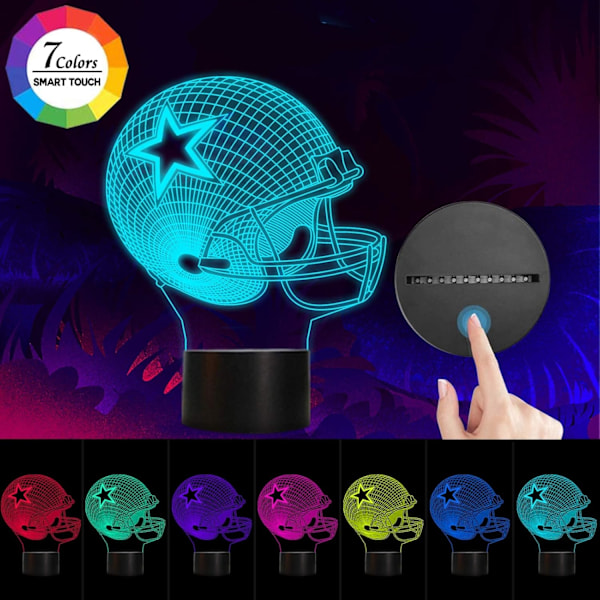 3D LED nattlys fotballhjelm, 7 farger gradvis skiftende berøringsbryter USB bordlampe, sportsfan nattlysgave til barn gutter jenter hjem De