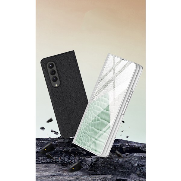 För Samsung Galaxy Z Fold 4 Fodral med gångjärnsskydd Lyxig Flip Plätering Glas Läder All-Inclusive Cover