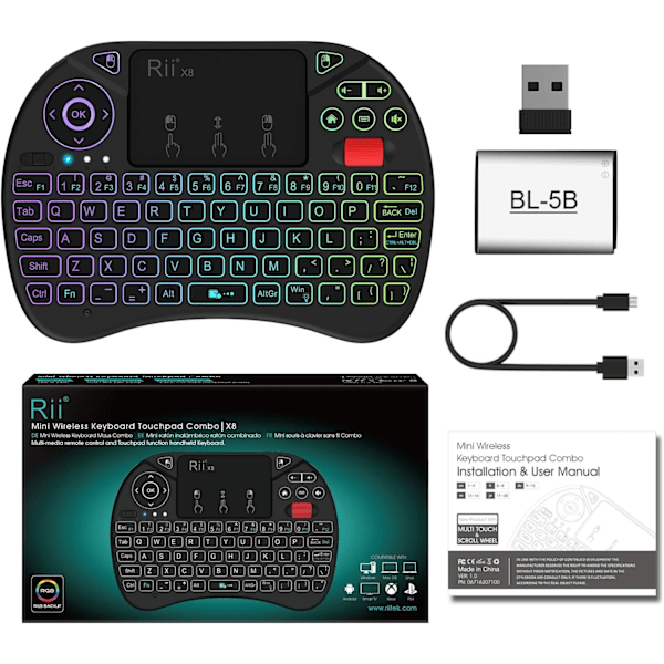 X8 Mini Tangentbord, 2.4GHz Bärbart Trådlöst Tangentbord med Touchpad-Mus, RGB-Bakgrundsbelysning, Uppladdningsbart Batteri för Android TV-Box/Mac/PC/Nvidia Shield
