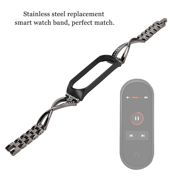 Metall Fashion Watchband Smart Watch Rem med Bling Rhinestone Ersättning för Mi Band 4svart