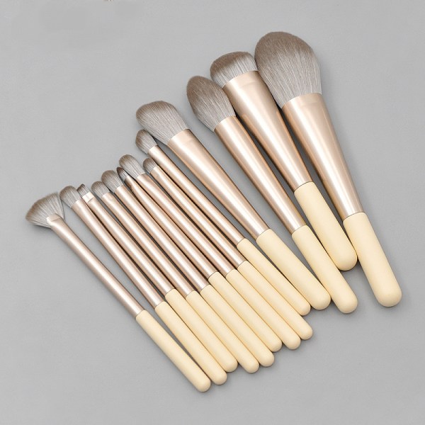 Beige træskaft - lys champagne guldåbning - makeup børstesæt, 13 stk. Powder Eye Blush Brush Beauty Tools