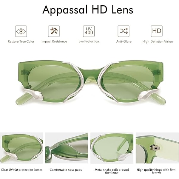 Trendikkäät aurinkolasit naisille miehille Vintage kapea kissansilmä metallinen käärme Sunnie Y2k -asusteet AP3621 Green/Green(silver Snake)