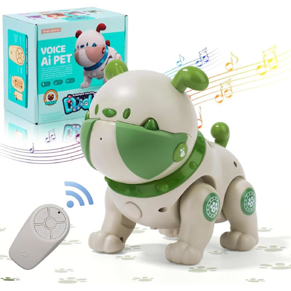 Robot hund for barn leketøy småbarn fjernkontroll robot hund leketøy med berøringsinteraksjon, opptakbar, beroligende musikkmodus, LED-lys, gave til jenter og gutter
