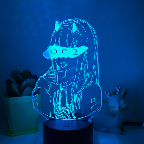 Qinwei Anime Frank Zero Two 3D Nattlys 16 farger Soveroms dekorativ Anime Lampe Led Illusion -- Mønster B （Sort sete）