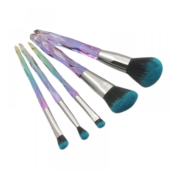 5pcs Makeup Brush Set PVC Packaging, Clear Diamond Crystal Handle Eye Brush Blush Brush Beauty Tools（Colorful Gradient Handle-Grey Mouth Tube）