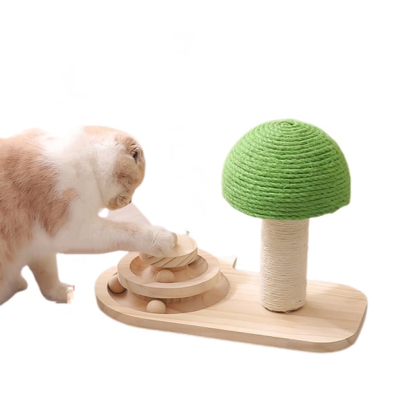 2-i-1 naturlig sisal med rullebanelegetøj til killing Holdbar træbase Kradsestolpe Interaktiv bold til indendørs katte Kaktusform Grøn
