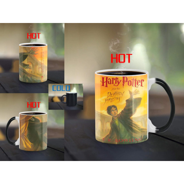 Värmefärgskiftande mugg, WmanCok 11 oz magisk keramikmugg för kaffe te mjölk, Harry Potter bok 7 bild avslöjas när varm vätska tillsätts