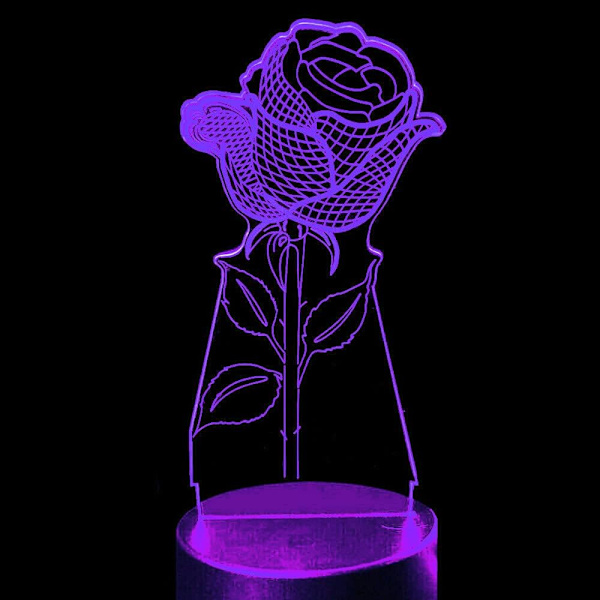 3D Rose Blomst Nattelykt Bordskrive Optisk Illusjon Lamper 7 Farge Skiftende Lys LED Bordlampe Jul Hjem Kjærlighet Bursdag Barn Dekor Leke Gave