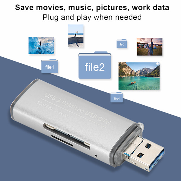 Kroktyp kortläsare bärbar USB 3.0 till minneskort Titanium Grå för Android-telefon OTG