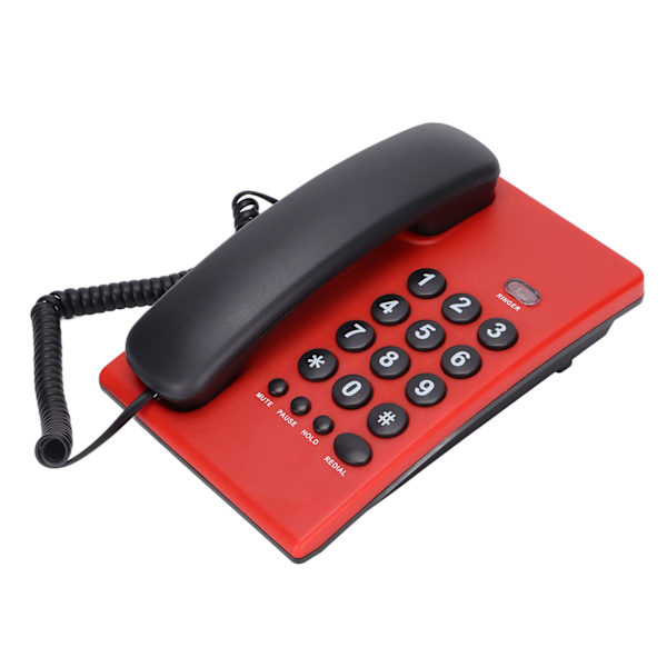 KXT504 Trådbunden telefon med sladd, fast telefon med mute-funktion, dubbel magnetisk lur för hem, hotell och kontor (röd)