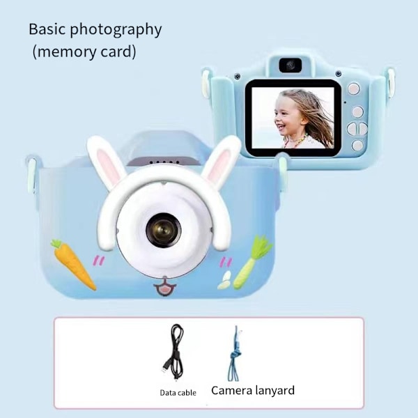 Lasten kamera voi ottaa kuvia ja videoita Lasten syntymäpäivälahjat Pieni järjestelmäkamera Piirroslelut Blue Turnip Rabbit No Memory Card