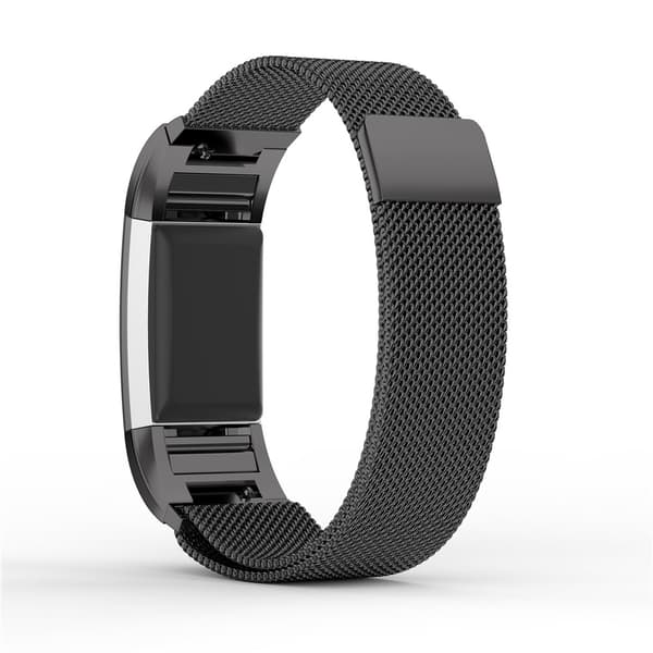 Magnetisk Milanese rustfrit stål rem armbånd erstatningsbånd til Fitbit Charge 2 Sort