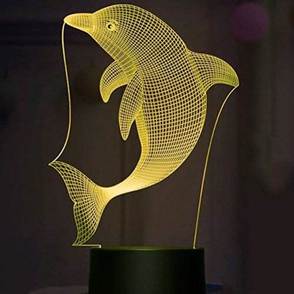 3D Delfin Fisk Nattlys Lampe Illusions 7 Farge Skiftende Berøringsbryter Bord Skrivebord Dekor Lamper Gave Akryl Flat ABS Base USB Kabel Leke (Bu