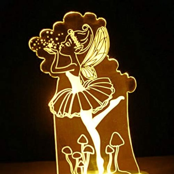 3D Ballet Engel Ving Natlys Lampe Illusion Nat Led 7 Farve Skiftende Berøringskontakt Bord Skrivebord Dekoration Lamper Gave med Akryl Flad USB Ca