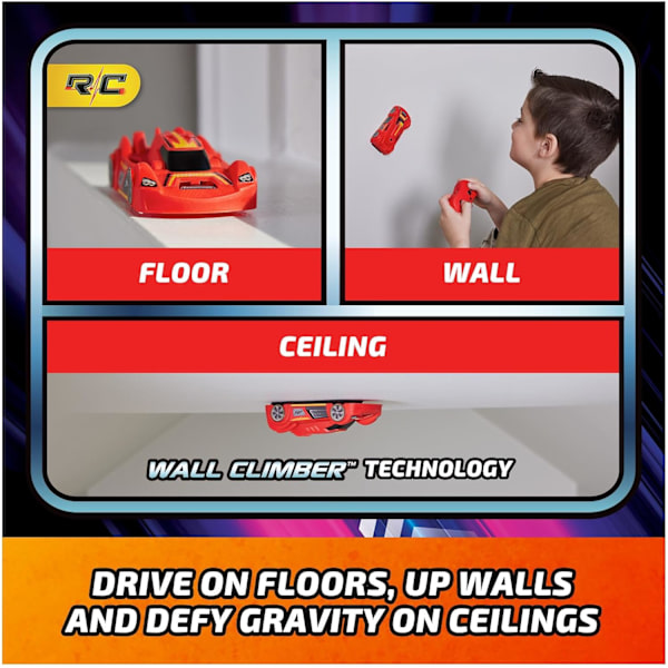 Air Hogs, Zero Gravity Sprint RC Bil Väggklättrare, Röd USB Micro B Uppladdningsbar Inomhus Vägg Racer, Över 4-Tum, Barnleksaker för Barn i åldern 4 och uppåt