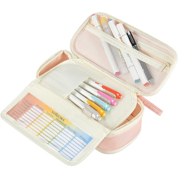 Penneveske Søt Pennal for Jenter Stor Kapasitet Penn Bag Box, Kawaii Estetisk College Skoleutstyr for Student Tenåringer Voksne P White Macaron