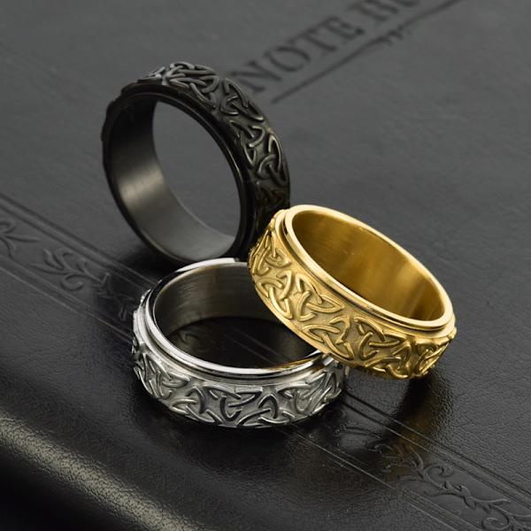 Rostfritt stål keltisk triangelknut vridbar ring neutral stil herr personlig smycken omkrets: 60mm diameter: 19 mm -1 artikel guld