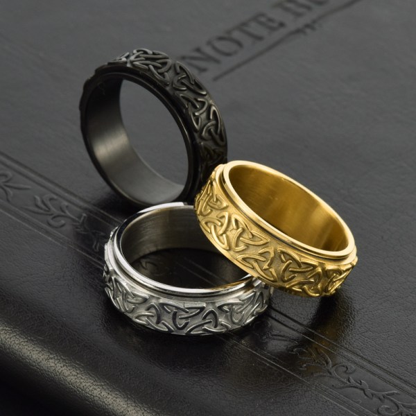 Rostfritt stål Keltisk Triangelknut Vridbar Ring Neutral Stil Herrs Personlighet Smycken Omkrets: 60mm Diameter: 19mm -1 artikel Silver