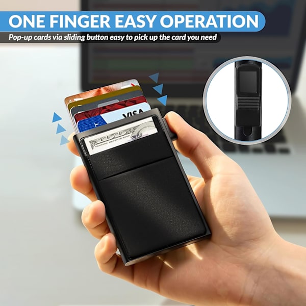 Smal Minimalistisk Plånbok för Män | RFID-Blockering | Enkel Pop-Up Kortåtkomst (Grå)