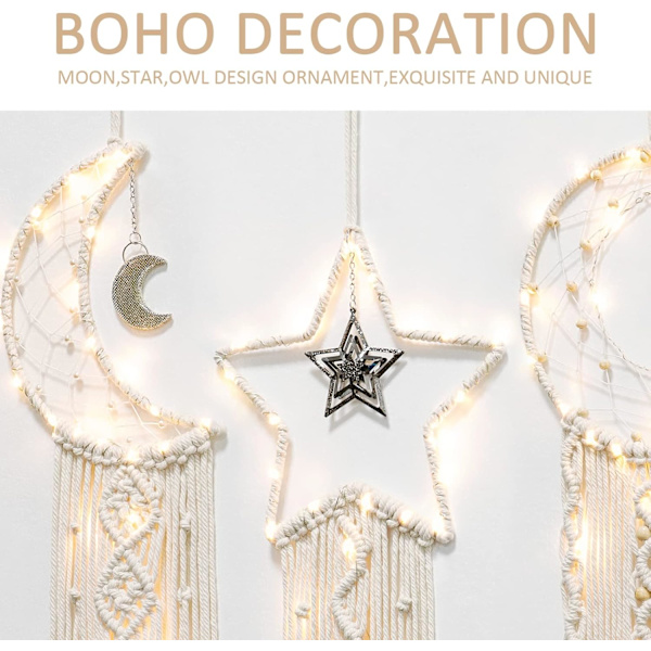 4-pack väggdekoration måne drömfångare macrame vävd väggbonad boho hemdekoration väggkonst vacker lägenhet sovsal rum dekoration