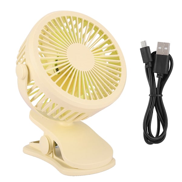 USB Rechargeable Clip-on Desk Fan Mini Portable Table Desktop Fan 3 Vane (Yellow)